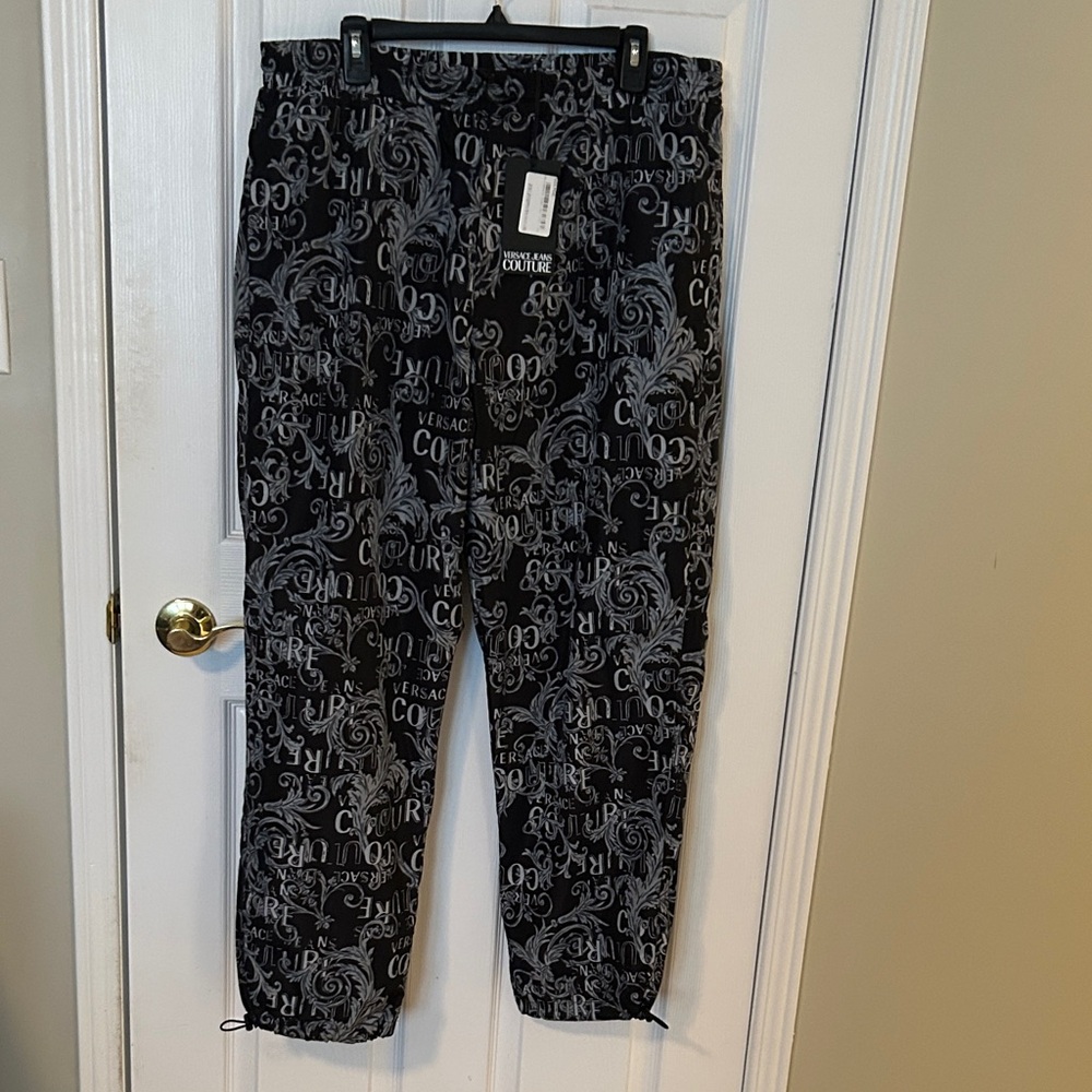 Versace Jeans Collection Black & Gray All-Over Logo Jogger Pants